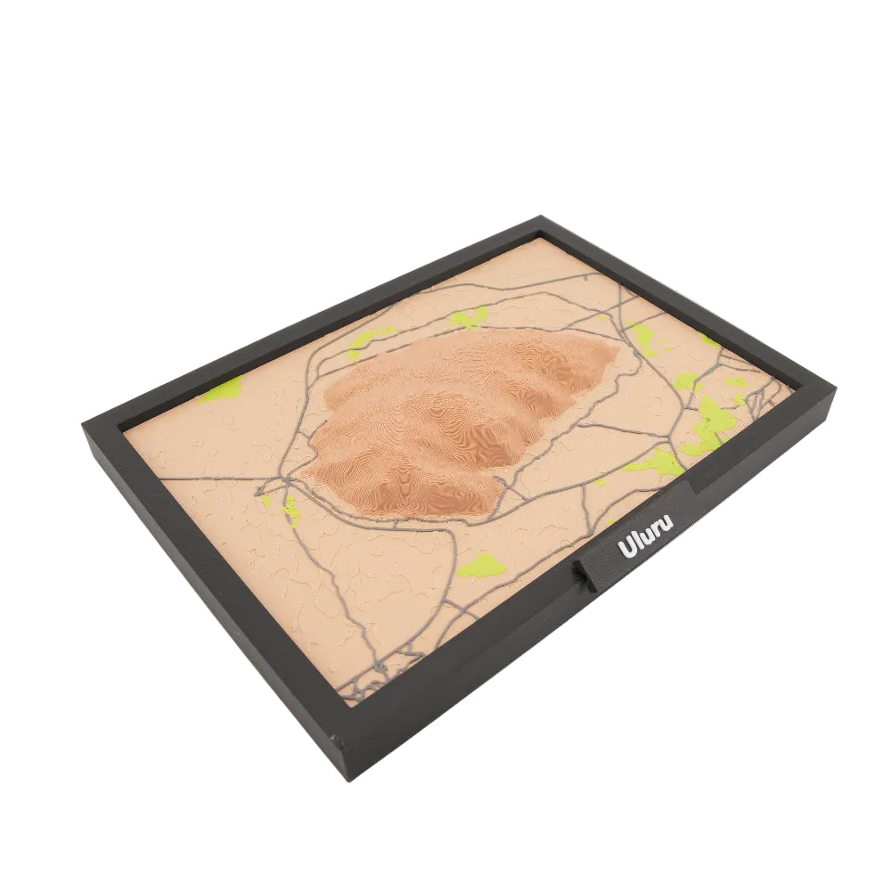 Uluru 3D Topographic Map Art - Framed Desktop and Wall Display | Layered Terrain Model with Contours and Surrounding Landscape Detail