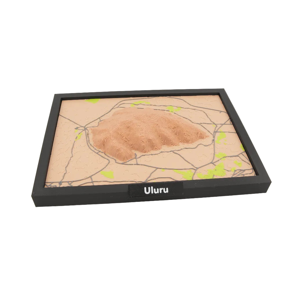 Uluru 3D Topographic Map Art - Framed Desktop and Wall Display | Layered Terrain Model with Contours and Surrounding Landscape Detail