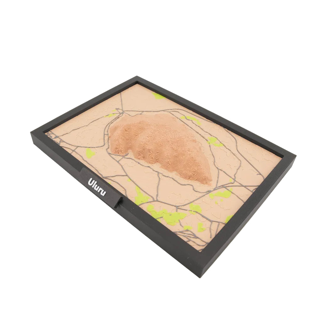 Uluru 3D Topographic Map Art - Framed Desktop and Wall Display | Layered Terrain Model with Contours and Surrounding Landscape Detail