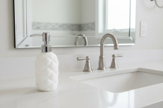 White Soap Dispenser for Bathroom Countertop, Decorative Plastic Hand Soap Pump, Refillable Lotion Dispenser, Modern Bathroom Decor