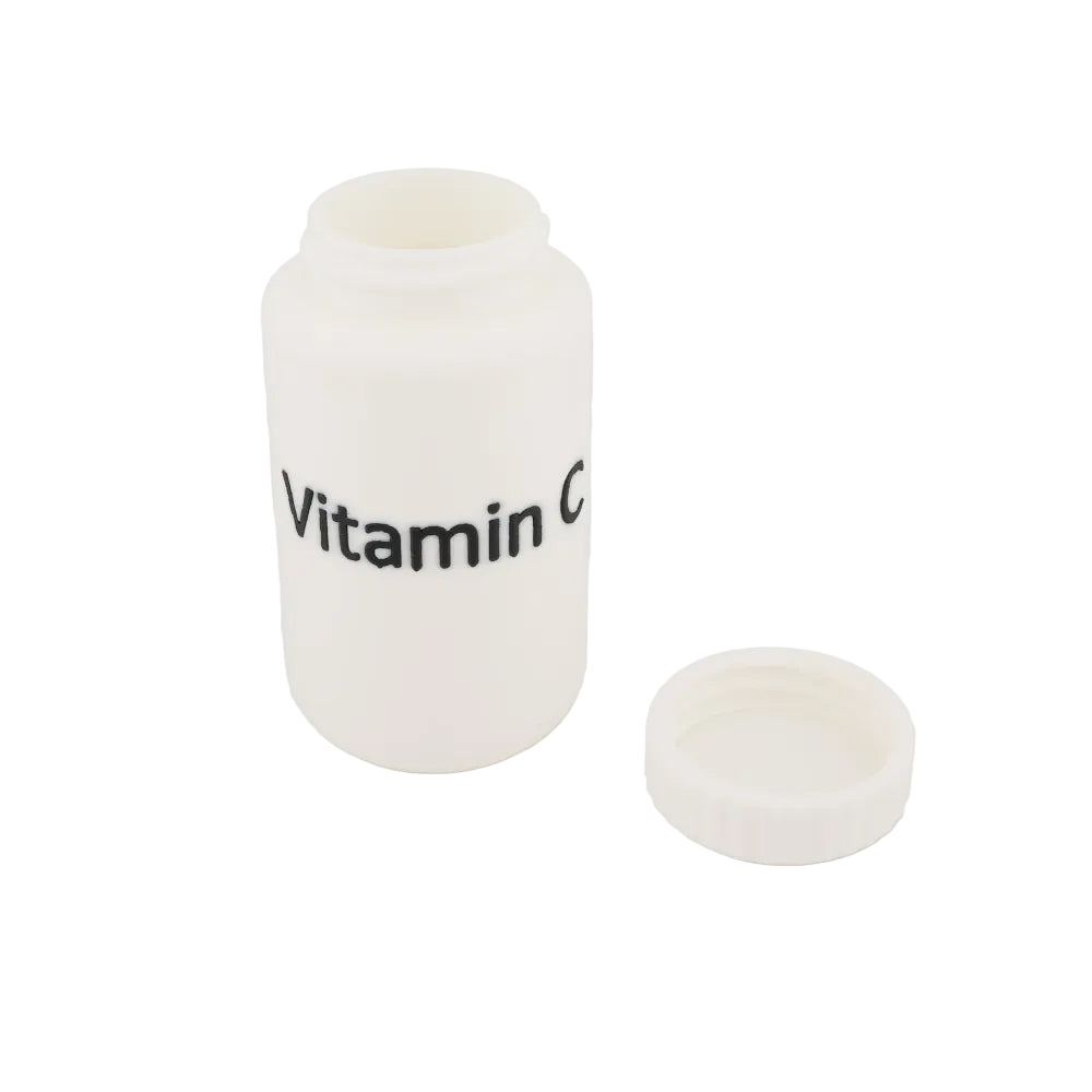 Pill Container Refillable Medicine and Vitamin Bottle with Custom Raised Text Built In