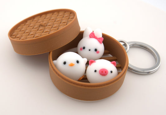 Dim Sum Pro Max🌟 – Customizable Animal Keychain with Wood Infused Steamer, Lid and Premium Keychain – Made in USA