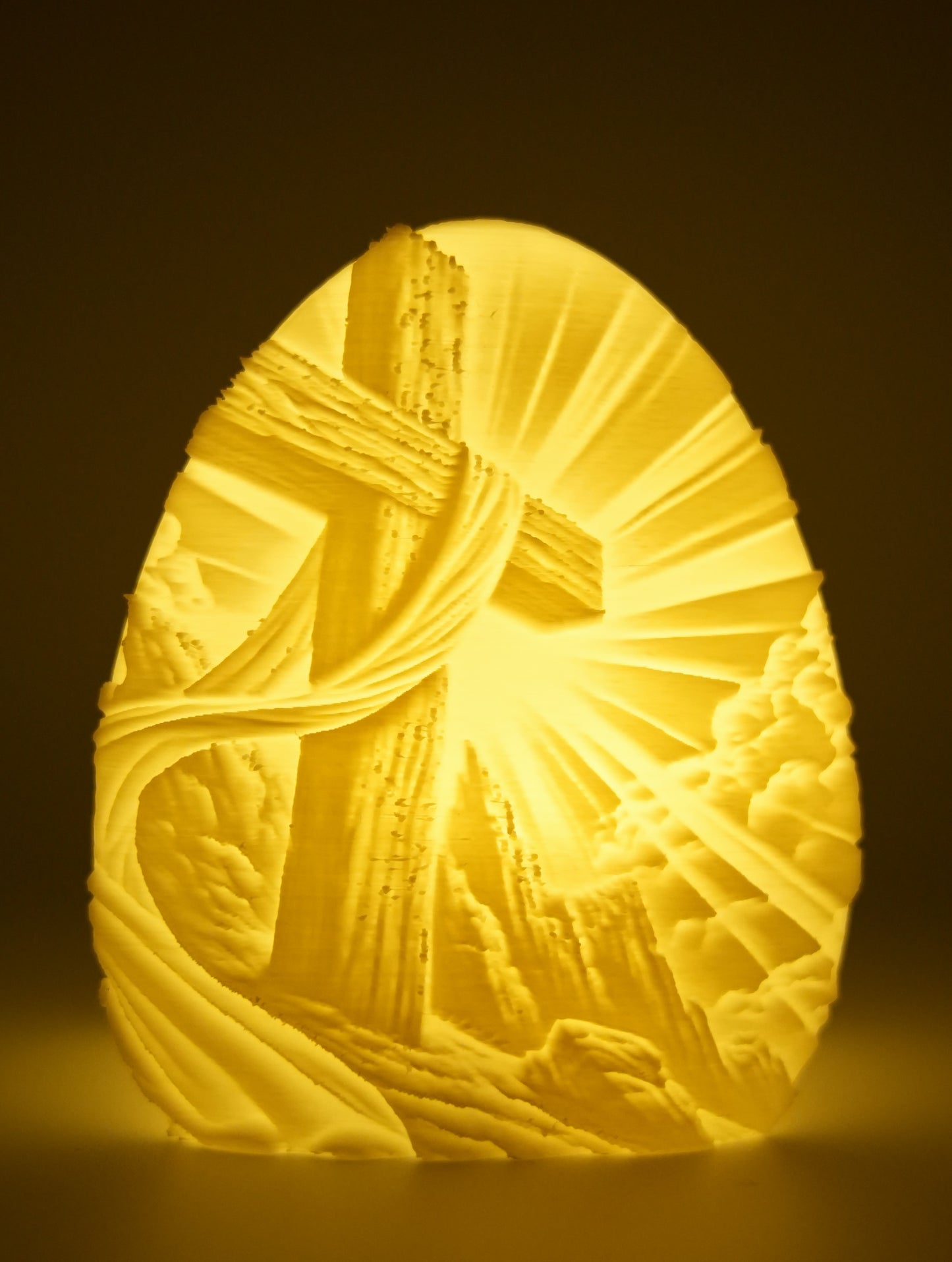 Christian Cross Lithophane Egg – LED Light Easter Decor | Faith Gift for Prayer Corner, Baptism, Memorial | Resurrection Symbol USA