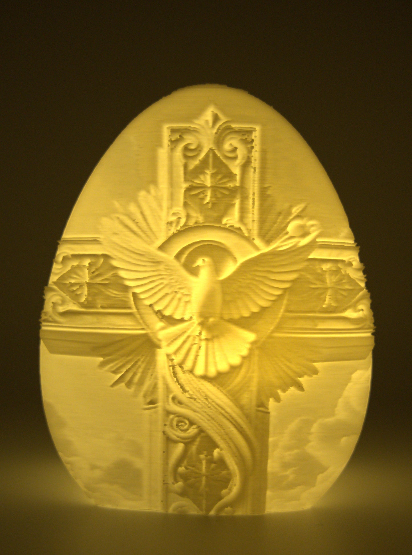 Cross and Dove Scene LED Lithophane egg 🥚- Made in USA