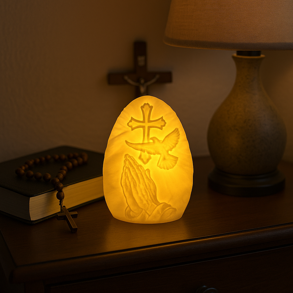 Prayer Cross Lithophane Night Light – Christian LED Decor with Dove & Praying Hands – Faith-Inspired Gift for Baptism, Memorial, or Confirmation