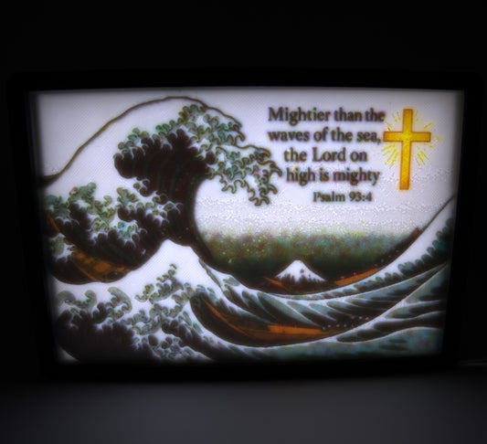 Psalm 93 4 Christian Lithophane Night Light Bible Verse LED Frame Great Wave Art Faith Gift for Grief Support Table Decor Scripture Lamp