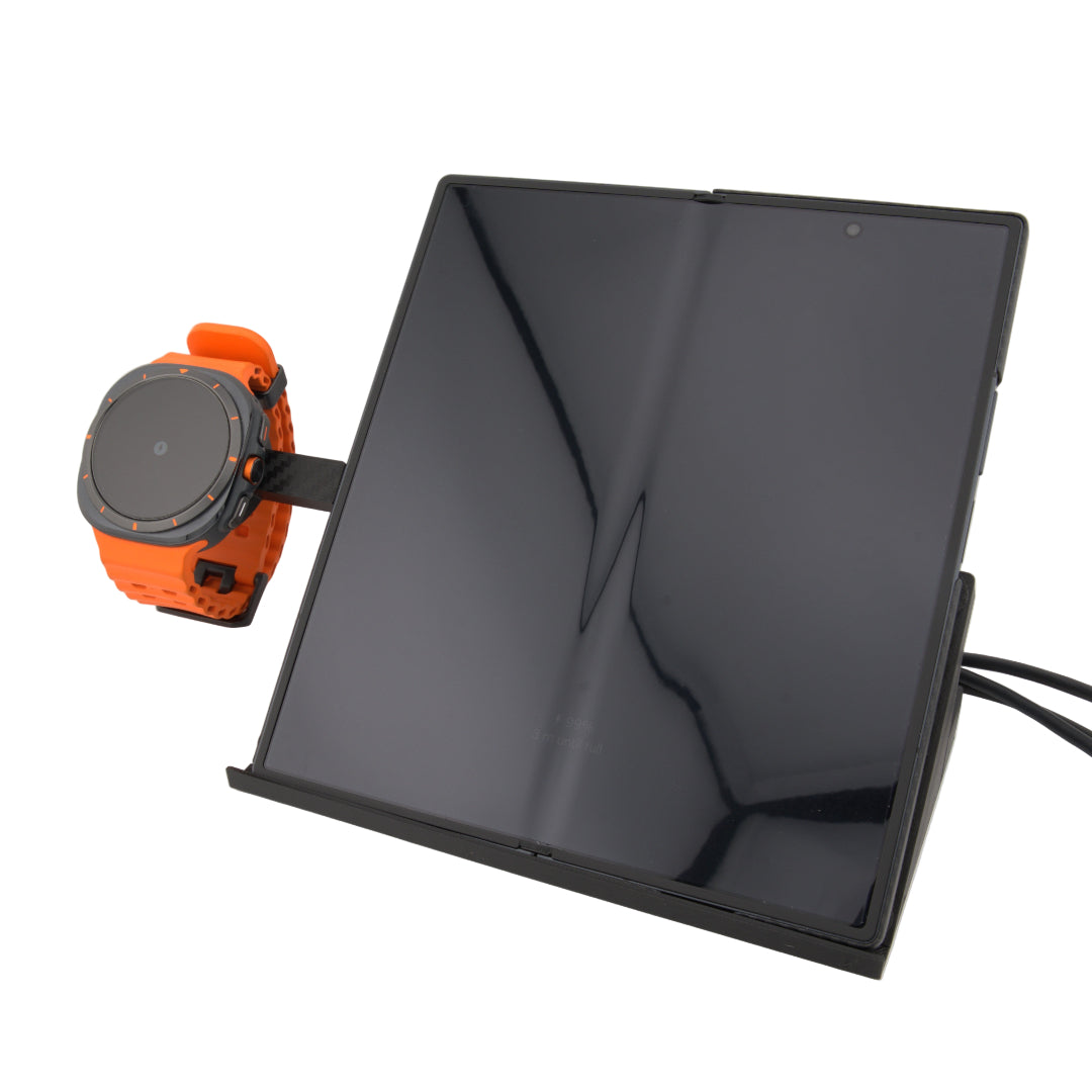 Sancticraft™ 3-in-1 Z Fold 7 Charing Stand with Carbon Fiber pattern (Charge Phone + Watch + Earbuds)