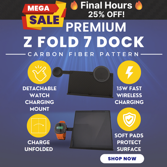 Sancticraft™ 2-in-1 Z Fold 7 Charging Stand with Carbon Fiber pattern (Charge Phone + Watch)