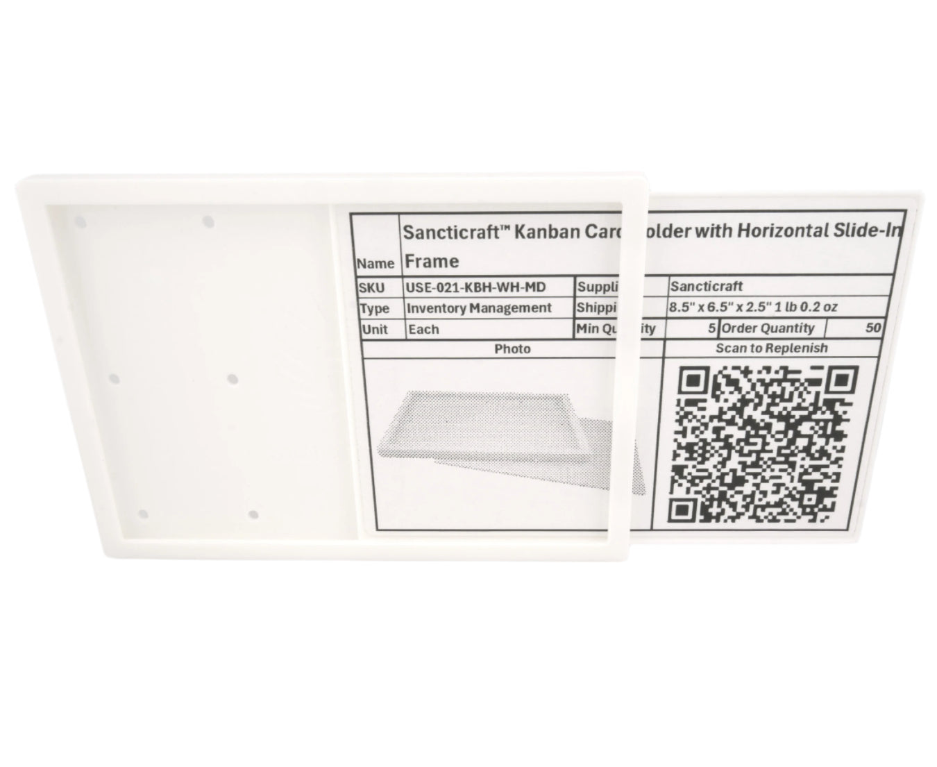 Sancticraft™ Kanban Card Holder with Horizontal Slide-In Frame - Plastic Label Sleeve for Inventory Bins - Warehouse or 5S Kanban System
