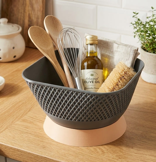 Countertop Organizer Kitchen Bin - Modern Kitchen Counter Organizer for Prep and Storage - Minimalist Gray Counter Decor