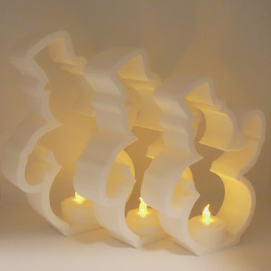 Snowman Tealight Candle Holder - Winter Holiday LED Display Decor - 3D Silhouette Snowman Luminary for Table, Shelf, and Mantel