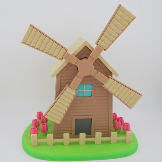 Windmill Music Box | Wind-Up Desk Decor | Whimsical Mechanical Keepsake