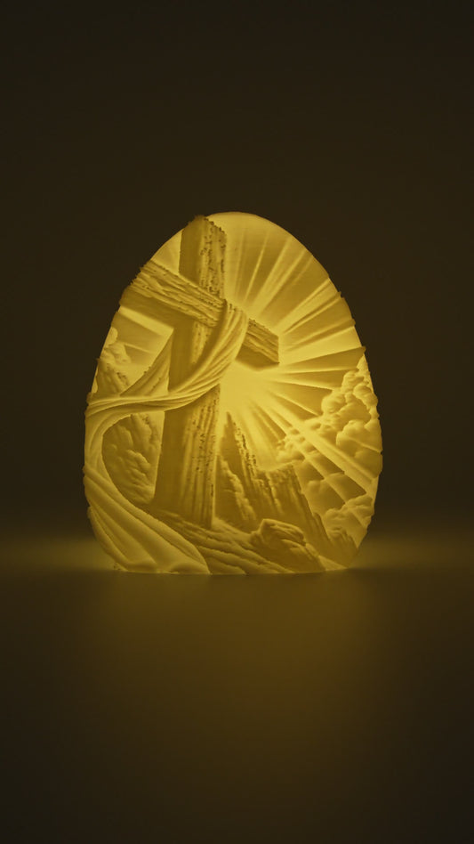 Christian Cross Lithophane Egg - LED Easter Decor