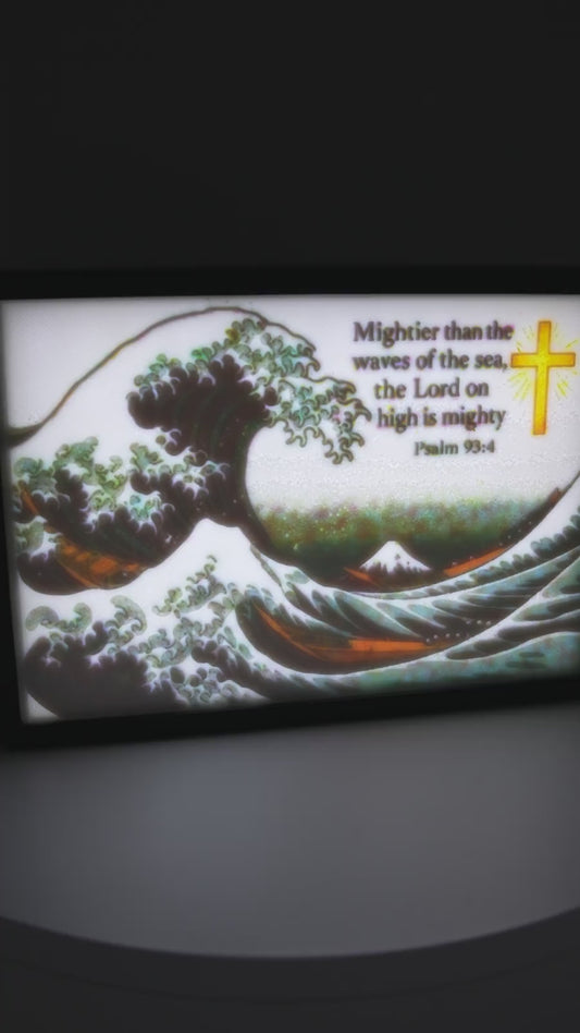 Psalm 93 4 Christian Lithophane Night Light Bible Verse LED Frame Great Wave Art Faith Gift for Grief Support Table Decor Scripture Lamp