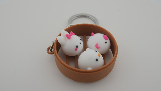 Dim Sum Pro 🌟 – Customizable Animal Keychain with Wood Infused Steamer and Premium Keychain
